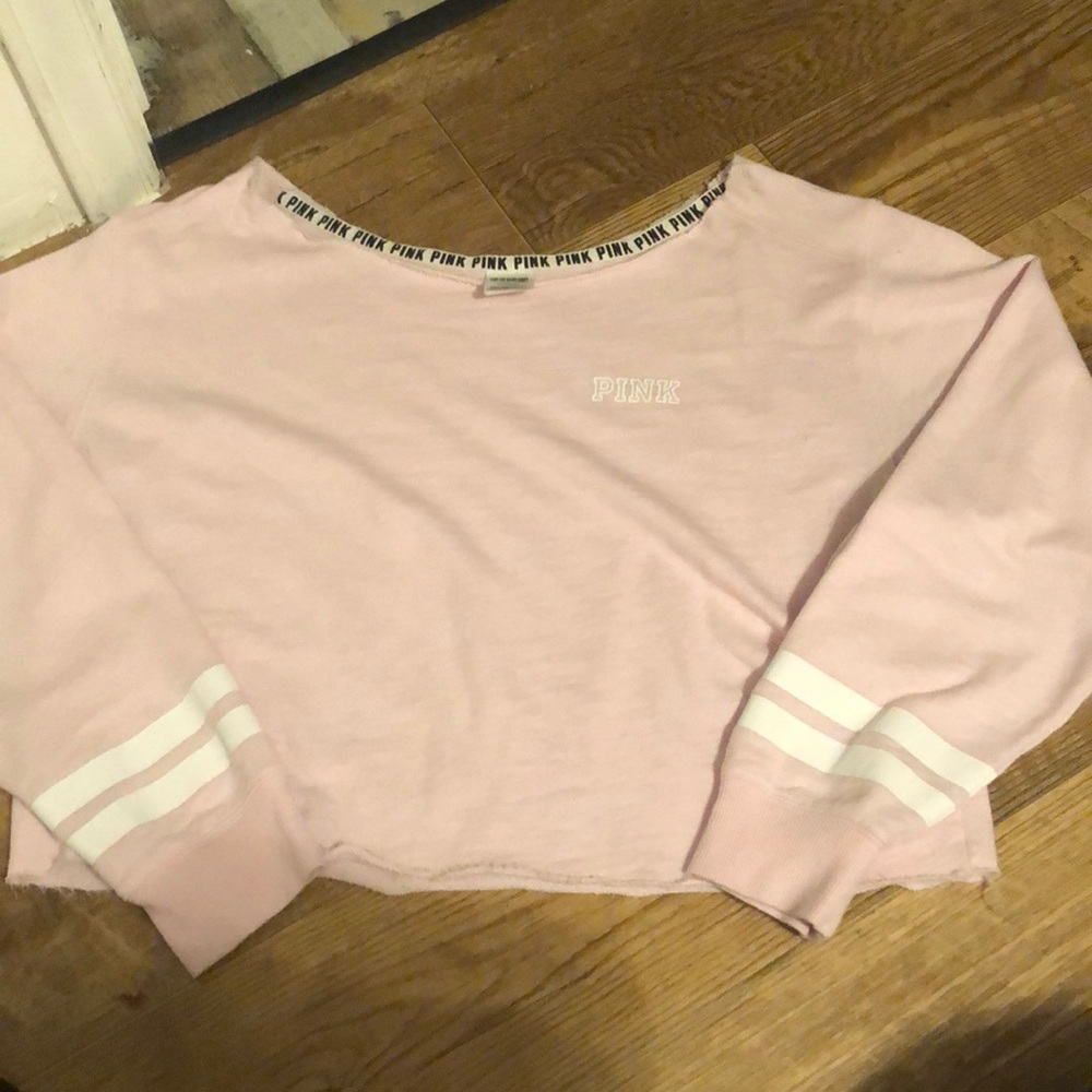PINK cropped off the shoulder long sleeve T